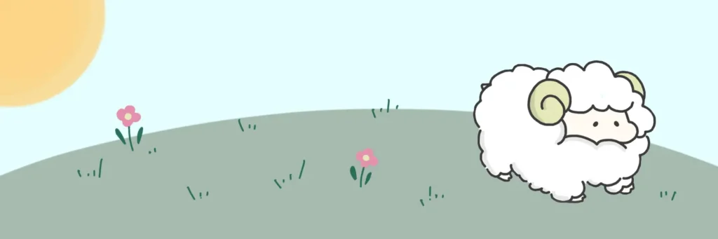 ひつじが野原を散歩している画像